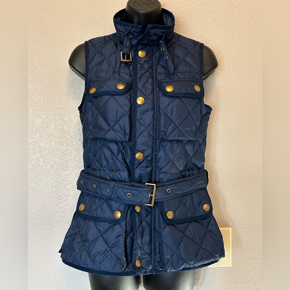 Ralph Lauren Blue Label Navy Quilted Belted Down Vest Sz XS